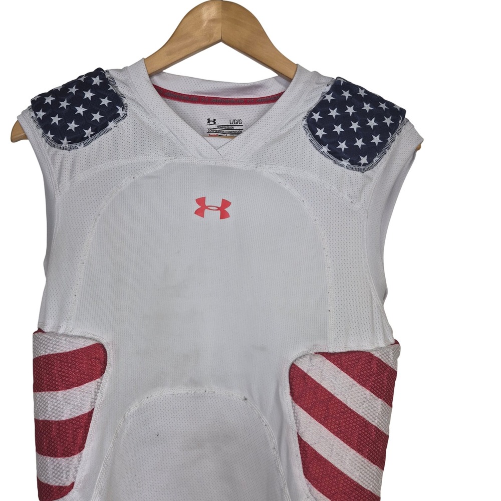 Under Armour Padded Football Shirt Mens Large White USA Stars Stripes HeatGear